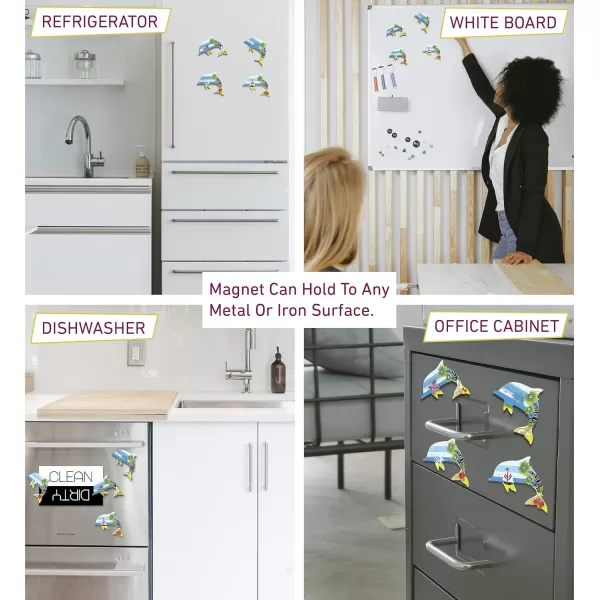 COTA Global Dolphin Refrigerator Beachwood Magnets Set of 4  Assorted Resin Beach Design Fun ampamp Cute Sea Life Animals Magnets for Kitchen Fridge Locker Home Decor ampamp Office Decor Novelty  4 Pack