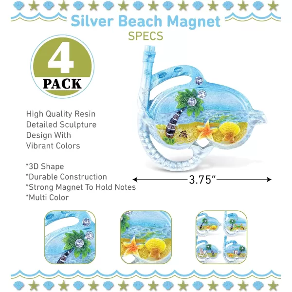 COTA Global Scuba Gear Refrigerator Silver Beach Magnets Set of 4  Assorted Resin ampamp Crystals Design Fun ampamp Cute Ocean Magnets for Kitchen Fridge Locker Home Decor ampamp Office Novelty  4 Pack