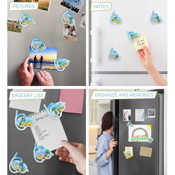 COTA Global Scuba Gear Refrigerator Silver Beach Magnets Set of 4  Assorted Resin ampamp Crystals Design Fun ampamp Cute Ocean Magnets for Kitchen Fridge Locker Home Decor ampamp Office Novelty  4 Pack