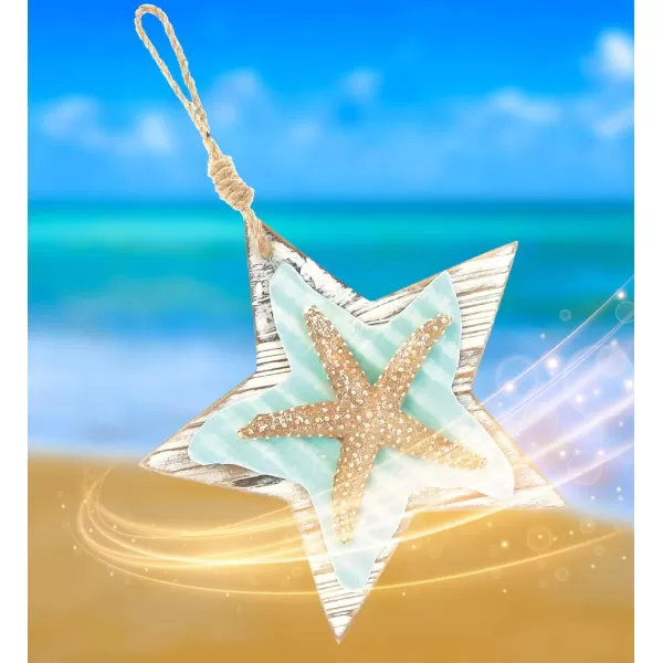 CoTa Global Aquarius Hanging Starfish Nautical Decor Wall Accent Nautical Themed Wood Accent Beach Decor for Wall Novelty Turquoise Starfish with Hanging Rope