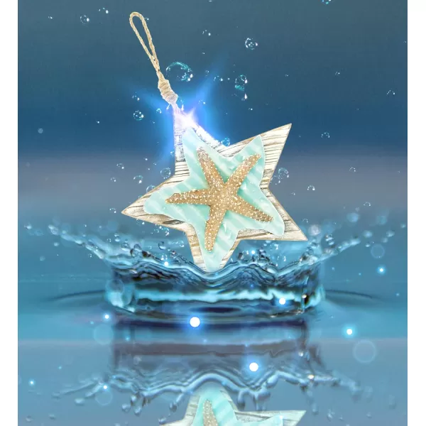 CoTa Global Aquarius Hanging Starfish Nautical Decor Wall Accent Nautical Themed Wood Accent Beach Decor for Wall Novelty Turquoise Starfish with Hanging Rope