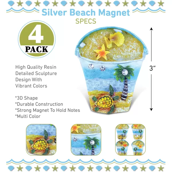 CoTa Global Beach Bucket Refrigerator Silver Beach Magnets Set of 4  Assorted Resin and Crystals Design Fun ampamp Cute Ocean Magnets For Kitchen Fridge Locker Home Decor ampamp Office Decor Novelty  4 Pack