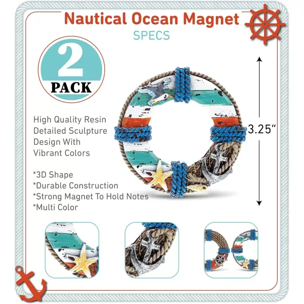 CoTa Global Life Ring Refrigerator Nautical Ocean Magnets Set of 2  Assorted Resin Beach Design Fun and Cute Nautical Magnets For Kitchen Fridge Locker Home Decor and Office Decor Novelty  2 Pack