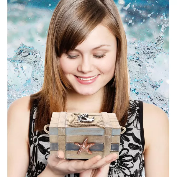 CoTa Global Neptune Wooden Jewelry Box  Handcrafted Nautical Trinket with Starfish and Boat Anchor Decorations Accent Tabletop Home Decor Beach Starfish Jewelry Storage Organizer  65 Inches