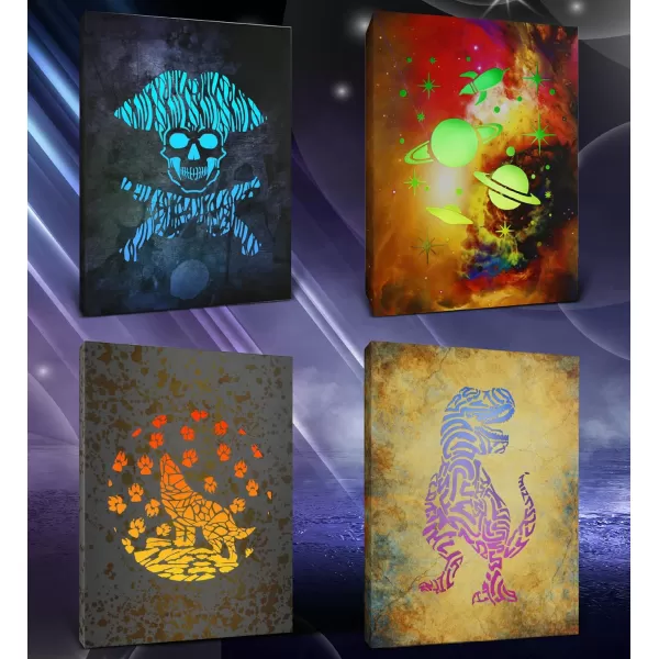CoTa Global Owl Buddha Tree of Life Day of the Dead Light Up LED Wall Art  Color Changing LED Light Up Picture Art for Wall Hang  Home Decor Wall Art for Bedroom and Living Room  16x12 Inch4 pack  Pirate  Space  Wolf  and Dinosaur