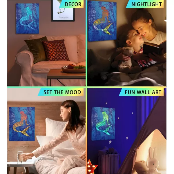 CoTa Global Owl Buddha Tree of Life Day of the Dead Light Up LED Wall Art  Color Changing LED Light Up Picture Art for Wall Hang  Home Decor Wall Art for Bedroom and Living Room  16x12 InchMermaid