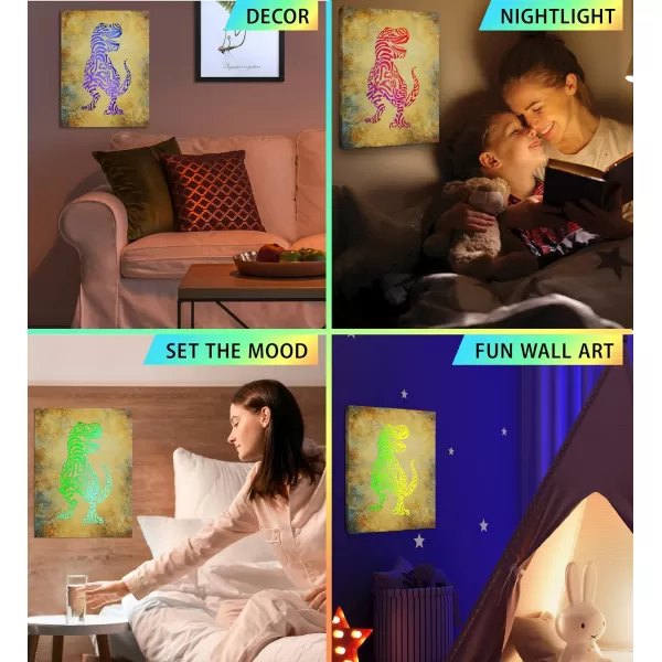 CoTa Global Owl Buddha Tree of Life Day of the Dead Light Up LED Wall Art  Color Changing LED Light Up Picture Art for Wall Hang  Home Decor Wall Art for Bedroom and Living Room  16x12 InchTRex Dinosaur