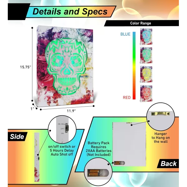 CoTa Global Owl Buddha Tree of Life Day of the Dead Light Up LED Wall Art  Color Changing LED Light Up Picture Art for Wall Hang  Home Decor Wall Art for Bedroom and Living Room  16x12 InchDay of the Dead