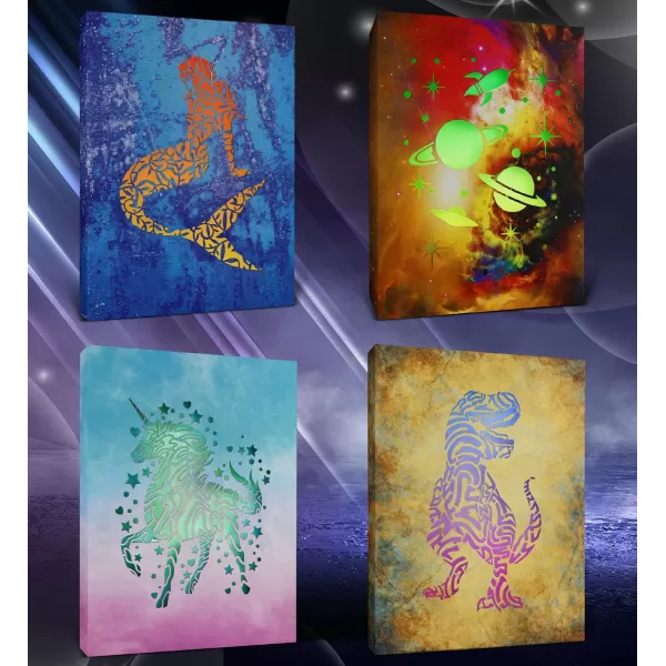 CoTa Global Owl Buddha Tree of Life Day of the Dead Light Up LED Wall Art  Color Changing LED Light Up Picture Art for Wall Hang  Home Decor Wall Art for Bedroom and Living Room  16x12 Inch4 pack  Mermaid  Space  Dinosaur  Unicorn