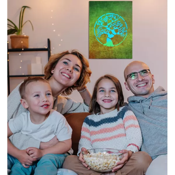 CoTa Global Owl Buddha Tree of Life Day of the Dead Light Up LED Wall Art  Color Changing LED Light Up Picture Art for Wall Hang  Home Decor Wall Art for Bedroom and Living Room  16x12 InchTree of Life