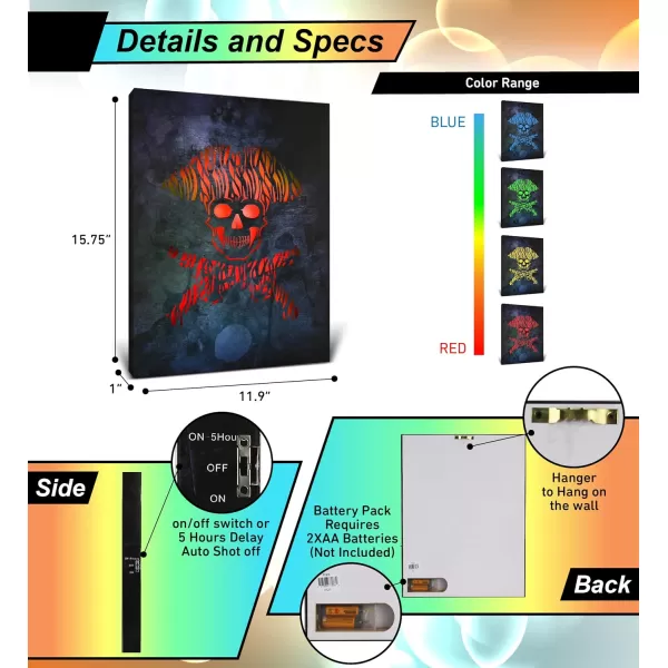 CoTa Global Owl Buddha Tree of Life Day of the Dead Light Up LED Wall Art  Color Changing LED Light Up Picture Art for Wall Hang  Home Decor Wall Art for Bedroom and Living Room  16x12 InchPirate