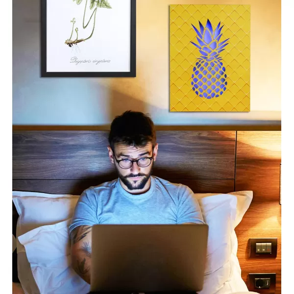 CoTa Global Owl Buddha Tree of Life Day of the Dead Light Up LED Wall Art  Color Changing LED Light Up Picture Art for Wall Hang  Home Decor Wall Art for Bedroom and Living Room  16x12 InchPineapple