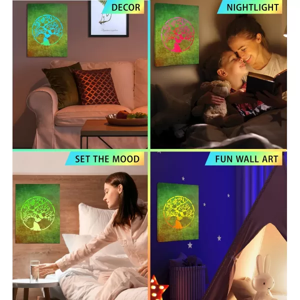 CoTa Global Owl Buddha Tree of Life Day of the Dead Light Up LED Wall Art  Color Changing LED Light Up Picture Art for Wall Hang  Home Decor Wall Art for Bedroom and Living Room  16x12 InchTree of Life