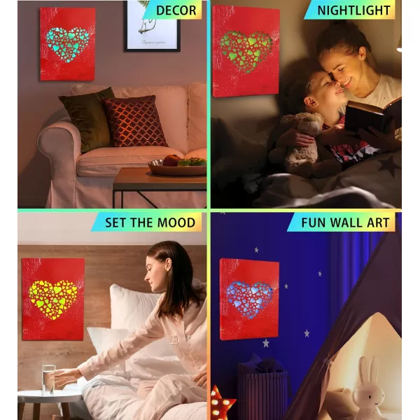CoTa Global Owl Buddha Tree of Life Day of the Dead Light Up LED Wall Art  Color Changing LED Light Up Picture Art for Wall Hang  Home Decor Wall Art for Bedroom and Living Room  16x12 InchHearts