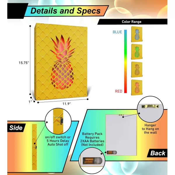 CoTa Global Owl Buddha Tree of Life Day of the Dead Light Up LED Wall Art  Color Changing LED Light Up Picture Art for Wall Hang  Home Decor Wall Art for Bedroom and Living Room  16x12 InchPineapple