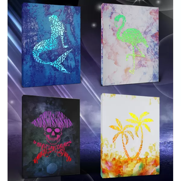 CoTa Global Owl Buddha Tree of Life Day of the Dead Light Up LED Wall Art  Color Changing LED Light Up Picture Art for Wall Hang  Home Decor Wall Art for Bedroom and Living Room  16x12 Inch4 pack  Flamingo  Mermaid  Palm Tree  Pirate