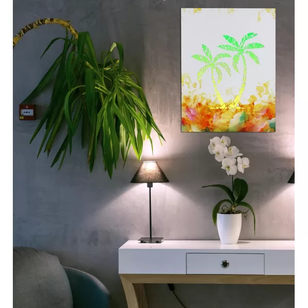 CoTa Global Owl Buddha Tree of Life Day of the Dead Light Up LED Wall Art  Color Changing LED Light Up Picture Art for Wall Hang  Home Decor Wall Art for Bedroom and Living Room  16x12 InchPalm Tree