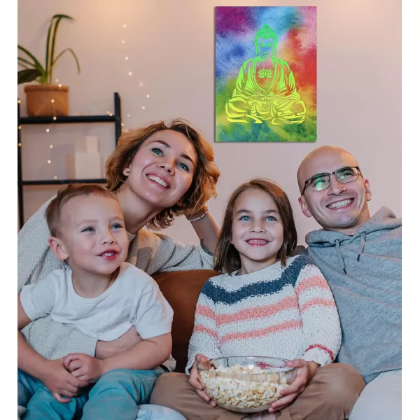 CoTa Global Owl Buddha Tree of Life Day of the Dead Light Up LED Wall Art  Color Changing LED Light Up Picture Art for Wall Hang  Home Decor Wall Art for Bedroom and Living Room  16x12 InchBuddha