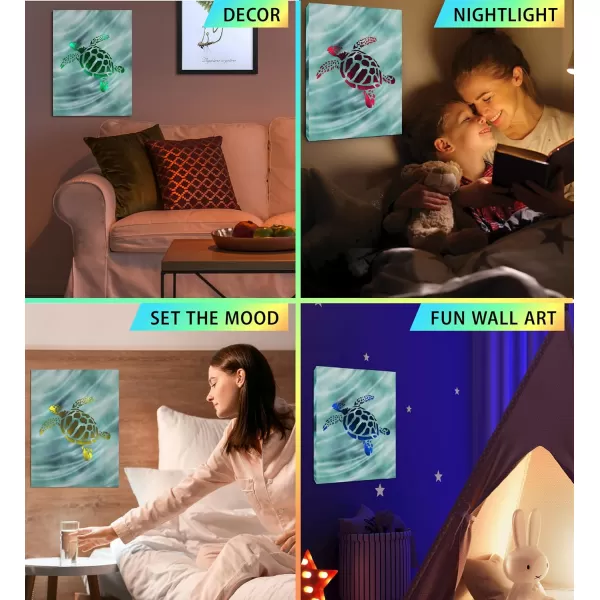 CoTa Global Owl Buddha Tree of Life Day of the Dead Light Up LED Wall Art  Color Changing LED Light Up Picture Art for Wall Hang  Home Decor Wall Art for Bedroom and Living Room  16x12 InchSea Turtle