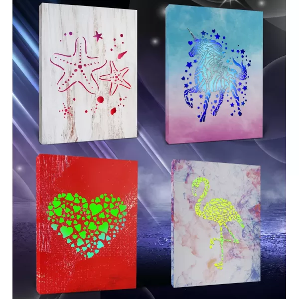 CoTa Global Owl Buddha Tree of Life Day of the Dead Light Up LED Wall Art  Color Changing LED Light Up Picture Art for Wall Hang  Home Decor Wall Art for Bedroom and Living Room  16x12 Inch4 pack  Hearts  Starfish  Flamingo  Unicorn