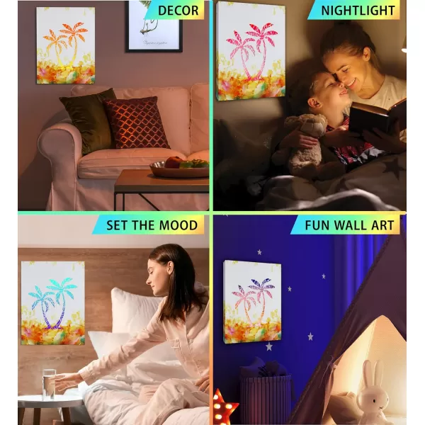 CoTa Global Owl Buddha Tree of Life Day of the Dead Light Up LED Wall Art  Color Changing LED Light Up Picture Art for Wall Hang  Home Decor Wall Art for Bedroom and Living Room  16x12 InchPalm Tree