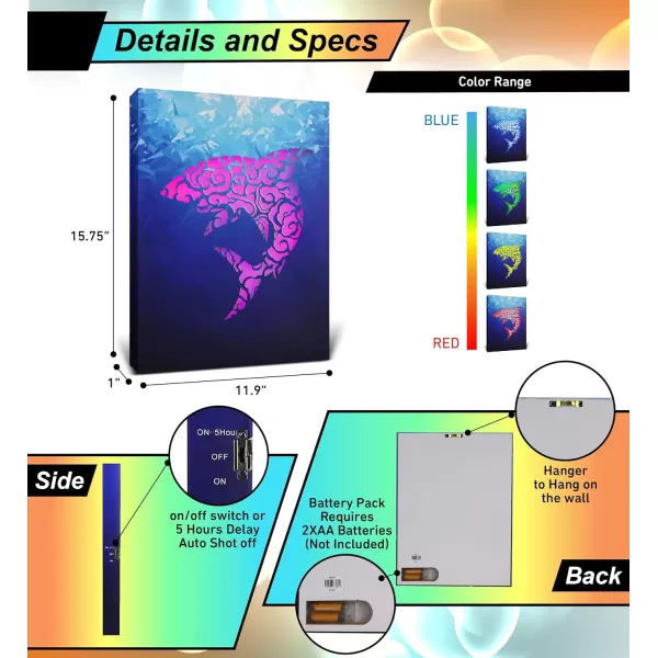 CoTa Global Owl Buddha Tree of Life Day of the Dead Light Up LED Wall Art  Color Changing LED Light Up Picture Art for Wall Hang  Home Decor Wall Art for Bedroom and Living Room  16x12 InchShark