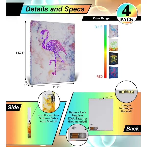 CoTa Global Owl Buddha Tree of Life Day of the Dead Light Up LED Wall Art  Color Changing LED Light Up Picture Art for Wall Hang  Home Decor Wall Art for Bedroom and Living Room  16x12 Inch4 pack  Flamingo  Mermaid  Palm Tree  Pirate
