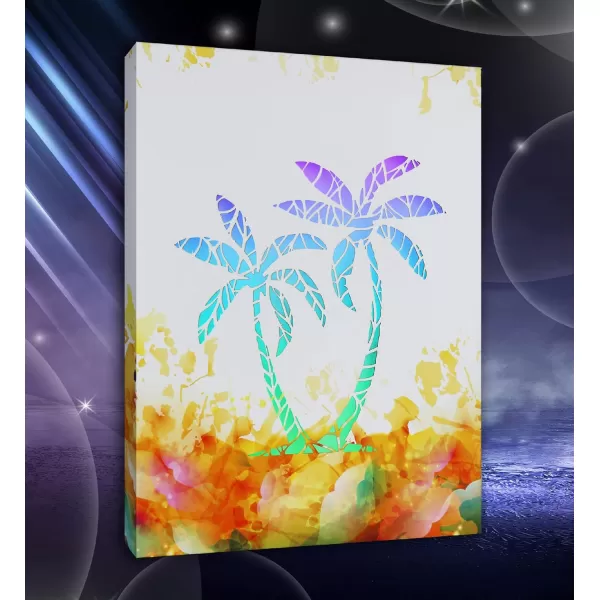 CoTa Global Owl Buddha Tree of Life Day of the Dead Light Up LED Wall Art  Color Changing LED Light Up Picture Art for Wall Hang  Home Decor Wall Art for Bedroom and Living Room  16x12 InchPalm Tree