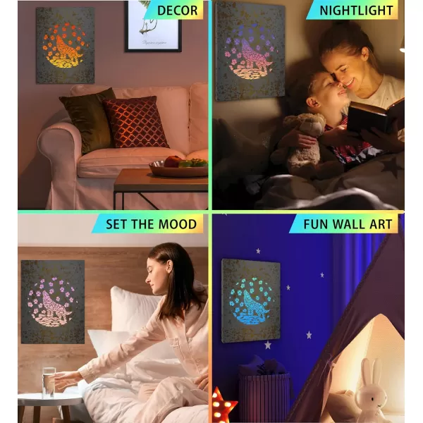 CoTa Global Owl Buddha Tree of Life Day of the Dead Light Up LED Wall Art  Color Changing LED Light Up Picture Art for Wall Hang  Home Decor Wall Art for Bedroom and Living Room  16x12 InchWolf