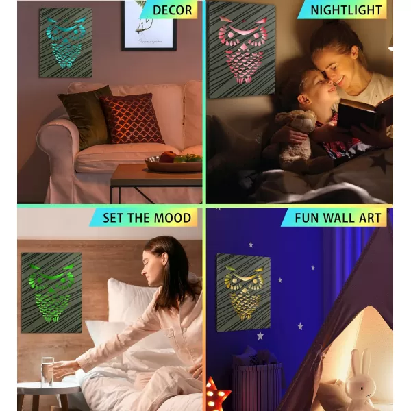 CoTa Global Owl Buddha Tree of Life Day of the Dead Light Up LED Wall Art  Color Changing LED Light Up Picture Art for Wall Hang  Home Decor Wall Art for Bedroom and Living Room  16x12 InchOwl