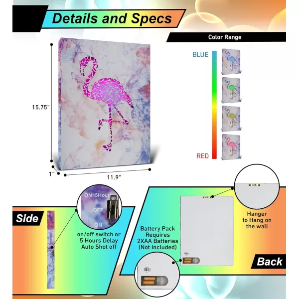 CoTa Global Owl Buddha Tree of Life Day of the Dead Light Up LED Wall Art  Color Changing LED Light Up Picture Art for Wall Hang  Home Decor Wall Art for Bedroom and Living Room  16x12 InchFlamingo