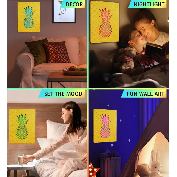 CoTa Global Owl Buddha Tree of Life Day of the Dead Light Up LED Wall Art  Color Changing LED Light Up Picture Art for Wall Hang  Home Decor Wall Art for Bedroom and Living Room  16x12 InchPineapple
