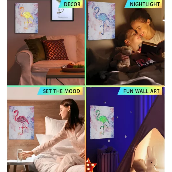 CoTa Global Owl Buddha Tree of Life Day of the Dead Light Up LED Wall Art  Color Changing LED Light Up Picture Art for Wall Hang  Home Decor Wall Art for Bedroom and Living Room  16x12 InchFlamingo