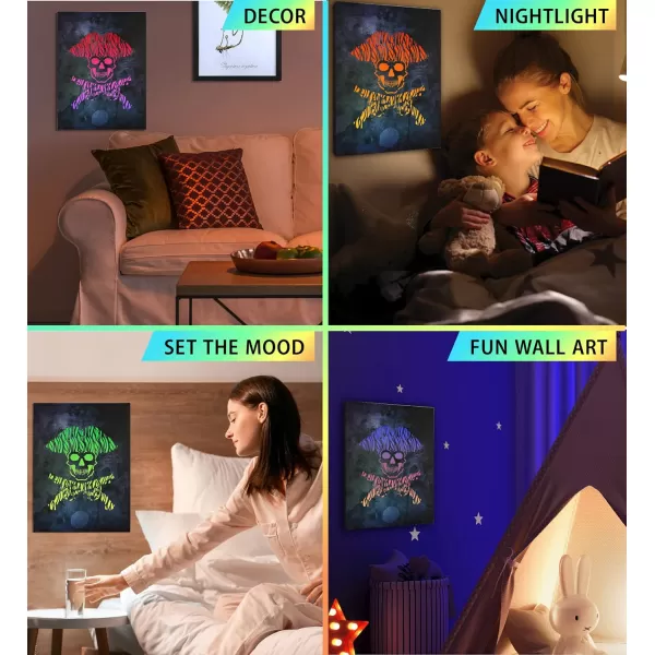 CoTa Global Owl Buddha Tree of Life Day of the Dead Light Up LED Wall Art  Color Changing LED Light Up Picture Art for Wall Hang  Home Decor Wall Art for Bedroom and Living Room  16x12 InchPirate