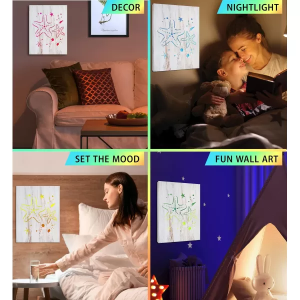CoTa Global Owl Buddha Tree of Life Day of the Dead Light Up LED Wall Art  Color Changing LED Light Up Picture Art for Wall Hang  Home Decor Wall Art for Bedroom and Living Room  16x12 InchStarfish