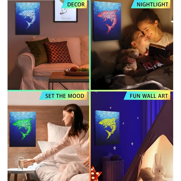 CoTa Global Owl Buddha Tree of Life Day of the Dead Light Up LED Wall Art  Color Changing LED Light Up Picture Art for Wall Hang  Home Decor Wall Art for Bedroom and Living Room  16x12 InchShark