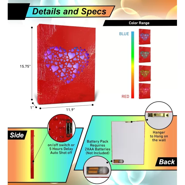 CoTa Global Owl Buddha Tree of Life Day of the Dead Light Up LED Wall Art  Color Changing LED Light Up Picture Art for Wall Hang  Home Decor Wall Art for Bedroom and Living Room  16x12 InchHearts