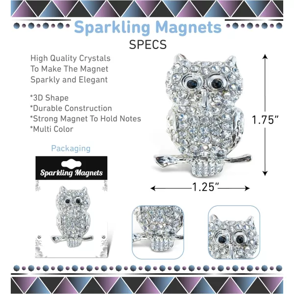 CoTa Global Owl Sparkling Refrigerator Magnet  Silver Sparkling Rhinestones Crystals Cute Wild Life Animal Bird Magnet For Kitchen Fridge and Locker Home Decor and Cool Office Decor Novelty  175quot