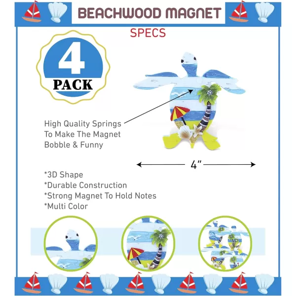 CoTa Global Sea Turtle Refrigerator Beachwood Magnets Set of 4  Assorted Resin Beach Design Fun ampamp Cute Ocean Life Animal Magnet For Kitchen Fridge Locker Home Decor ampamp Office Decor Novelty  4 Pack