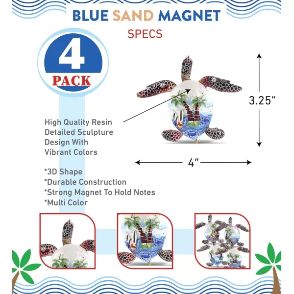 CoTa Global Sea Turtle Refrigerator Blue Sand Magnets Set of 4  Assorted Resin Beach Design Fun ampamp Cute Animal Rhinestone Magnet For Kitchen Fridge Locker Home Decor ampamp Office Decor Novelty  4 Pack