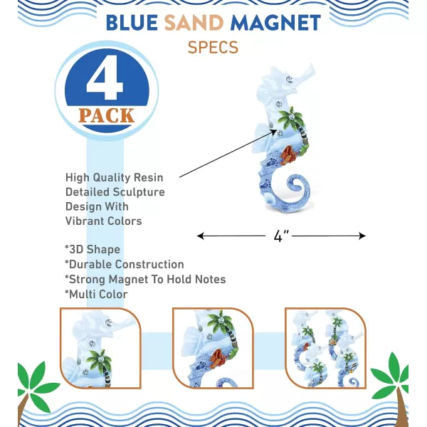 CoTa Global Seahorse Refrigerator Blue Sand Magnets Set of 4  Assorted Resin Beach Design Fun ampamp Cute Sea Life Rhinestone Magnet For Kitchen Fridge Locker Home Decor ampamp Office Decor Novelty  4 Pack