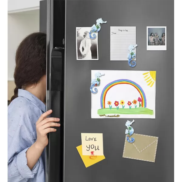 CoTa Global Seahorse Refrigerator Blue Sand Magnets Set of 4  Assorted Resin Beach Design Fun ampamp Cute Sea Life Rhinestone Magnet For Kitchen Fridge Locker Home Decor ampamp Office Decor Novelty  4 Pack