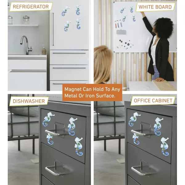 CoTa Global Seahorse Refrigerator Blue Sand Magnets Set of 4  Assorted Resin Beach Design Fun ampamp Cute Sea Life Rhinestone Magnet For Kitchen Fridge Locker Home Decor ampamp Office Decor Novelty  4 Pack