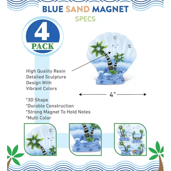 CoTa Global Shell Refrigerator Blue Sand Magnets Set of 4  Assorted Resin Beach Design Fun ampamp Cute Rhinestone Sea Life Magnets for Kitchen Fridge Locker Home Decor ampamp Office Decor Novelty  4 Pack