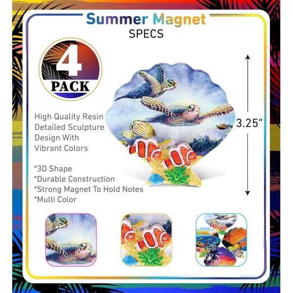 CoTa Global Shell Refrigerator Summer Magnets Set of 4  Assorted Sea Shell Resin Tropical Beach Design Fun ampamp Cute Sea Life Magnets for Kitchen Fridge Locker Home ampamp Office Decor Novelty  4 Pack
