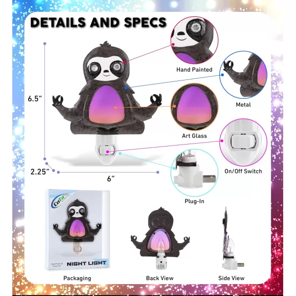 CoTa Global Sloth Night Light  Home Decor Wall Plug in Night Light with Switch Hand Made Metal ampamp Glass Nightlight for Bathroom Nursery Hallway Kitchen ampamp Bedroom  65 Inches