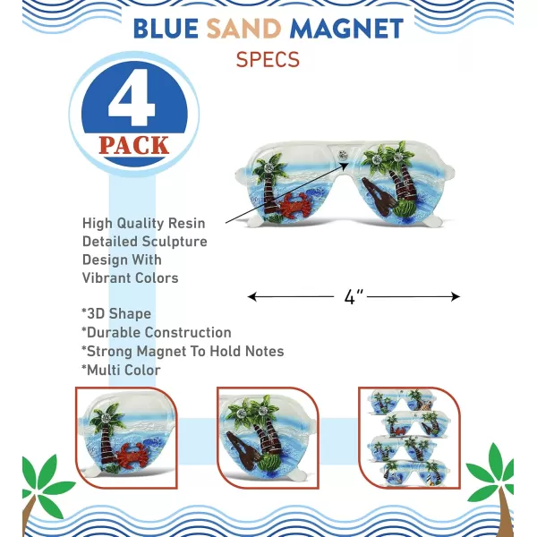 CoTa Global Sunglass Refrigerator Blue Sand Magnets Set of 4  Assorted Resin Nautical Design Fun ampamp Cute Beach Rhinestone Magnet For Kitchen Fridge Locker Home Decor ampamp Office Decor Novelty  4 Pack