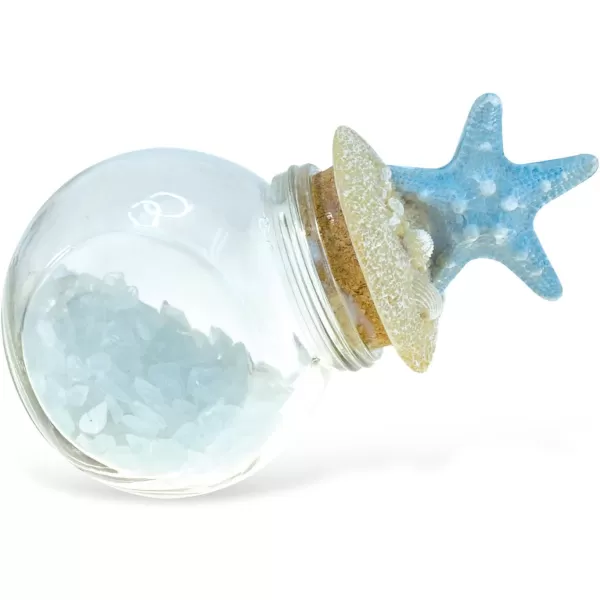 CoTa Global Turquoise Starfish Nautical Glass Bottle with Crystal Rocks and Shells  Decorative Bottle with Fixed Starfish Lid Jar Topper Glass Jar for Beach Home Decor Starfish Souvenir 7x4 Inch