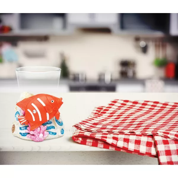 Puzzled Fish Resin Stone Finish Shot Glass Holder wClear Shot Glass Nautical Theme Corals Quality Glassware for BarsParties Liquor Drinking Glass Accessory