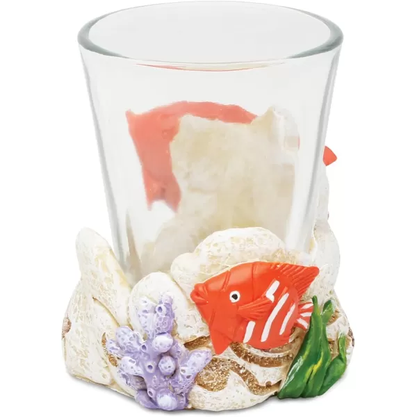 Puzzled Fish Resin Stone Finish Shot Glass Holder wClear Shot Glass Nautical Theme Corals Quality Glassware for BarsParties Liquor Drinking Glass Accessory
